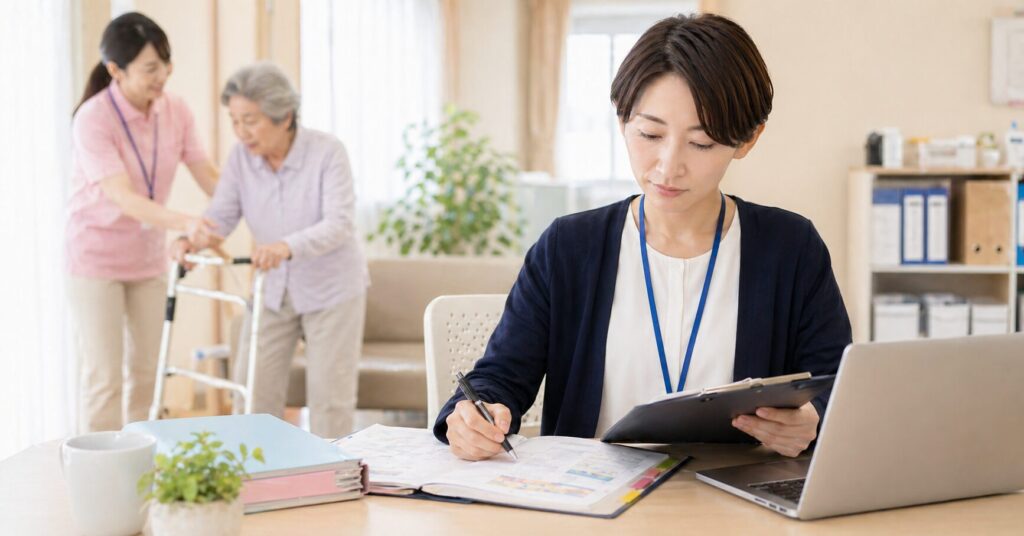 介護職との兼務でケアマネ業務に向き合うイメージ